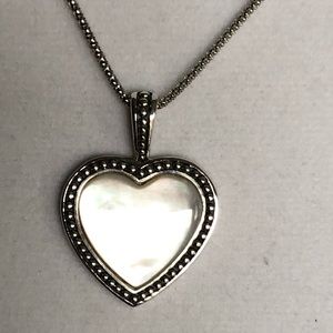 Reversible White Mother of Pearl Heart Bali Style & Sterling Scroll Necklace